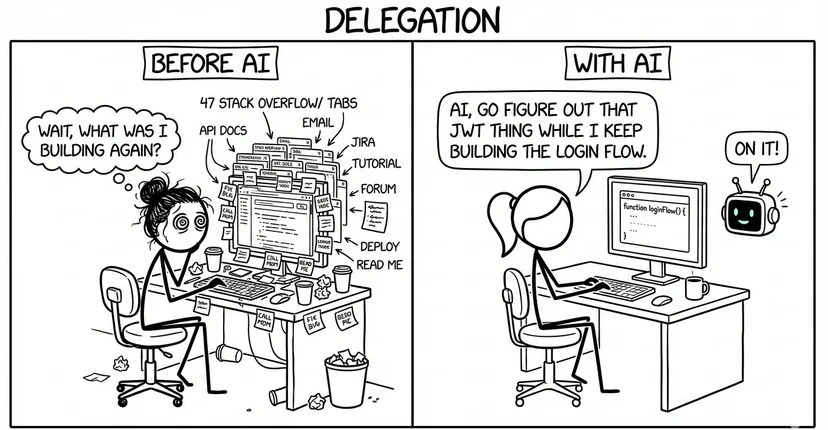 Developer choosing between complex MCP setup and simple file copying approach.
(Image credit, created using AI in the style of [xkcd](https://xkcd.com/))
